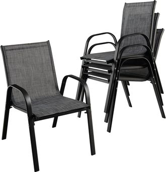 Costway Juego De 4 Sillas De Jard&iacute;n Apilables/sillas De Camping Para Exterior Con Tejido Transpirable Y Estructura Antioxidante, Patio Playa 55 X 67 X 83 Cm, 
