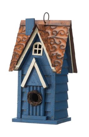 Glitzhome 12H Retro Distressed Painted Solid Wood Cottage Birdhouse in Blue at Nordstrom, Size Medium
