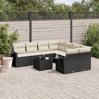 vidaXL Set De Sof&aacute;s De Jard&iacute;n 8 Piezas Y Cojines Rat&aacute;n Sint&eacute;tico Negro Vidaxl