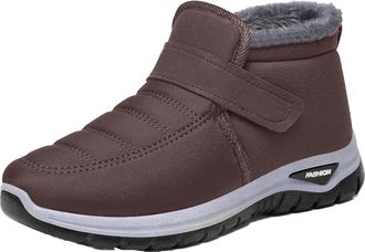 Generic Womens Plush Lined Winter Sneakers, Waterproof Orthopedic Wide Width Snow Boots, Fur Lined Slip on Warm Ankle Boots (brown,3.5)