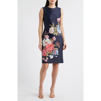 Anne Klein Floral Print Sleeveless Sheath Dress in Deep Navy Multi at Nordstrom, Size 12