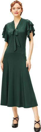 Babeyond Womens Vintage Flapper Dress 1920s Ruffle Cocktail Party Dresses Tie Neck, Dark Green, X-Large