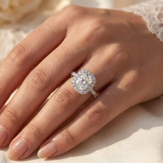 Pompeii3 Certified 2 1/2Ct Cushion Halo Diamond Engagement Ring 14k Gold Lab Grown