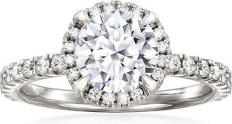 Grown Brilliance 2 Carat Round Lab Grown Diamond Engagement Ring in 14K White Gold, Side Stones, H Color, VS Clarity, Fine Jewelry for Women
