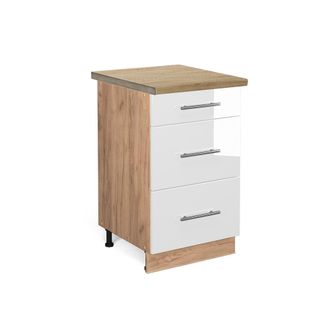 Vicco Mueble Bajo De Cocina Fame-line, Blanco Alto Brillo, 50 Cm, Et Roble