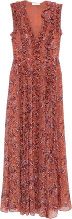 Ulla Johnson Aida avondjurk met ruches en bloemenprint - Bruin