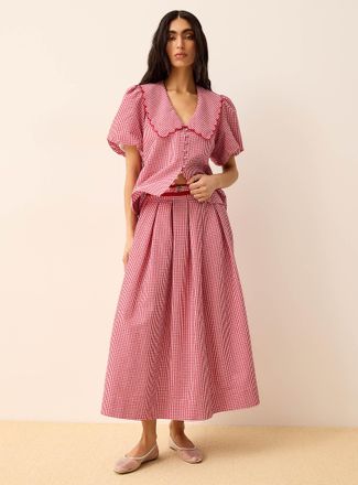 Icone Womens Belted flared gingham seersucker skirt