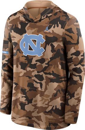 Nike Jordan Mens North Carolina Military Appreciation Jordan Brand Dri-FIT College Long-Sleeve Hooded Top in Brown | 0JB92EANCN-954