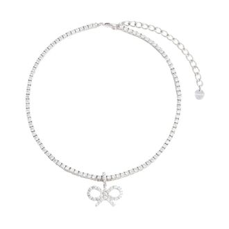 Self Portrait Accessoires, Dames, Grijs, ONE Size, Leer, Crystal Bow Tennis Necklace