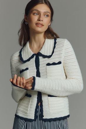 NVLT Crochet Knit Collared Jacket