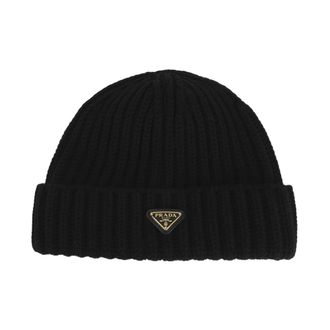 Prada Wool Beanie - Dames - Hoeden - Zwart - M - Wol - Accessoires