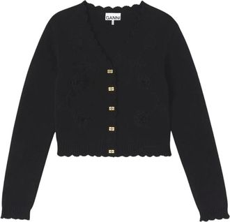 Ganni Cotton Cashmere Crochet Applique Cardigan - Dames - Vesten - Zwart - M - Katoen - Truien & Vesten