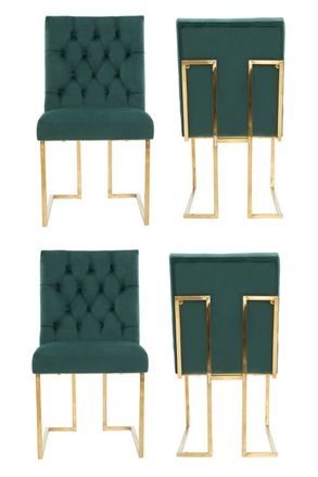 Life Interiors Set of 4 Siena Luxury Tufted Velvet Dining Chairs with Gold Frame in Green