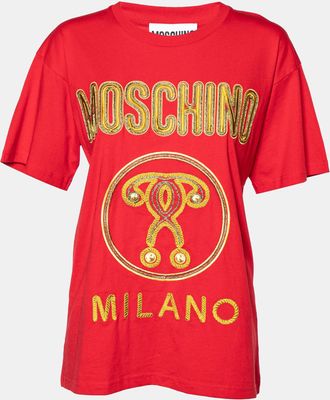 Moschino Couture Red Cotton Knit Logo Embroidered Oversized T-Shirt