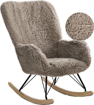 Beliani Mecedora Moderna Tapizada De Piel Sint&eacute;tica Con Patas De Madera Sala De Estar Habitaci&oacute;n Infantil Gris Pardo Akra