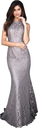 Sherri Hill Lace Appliqued Gown In Dark Nude