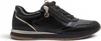 Tamaris Womens Black Faux Leather Fashion Lace Up Sneakers - 23613-46