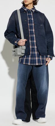 Balenciaga Denim Jacket With vintage Effect, Mens, Navy Blue