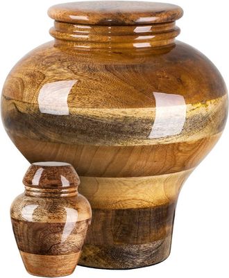 OEM Urna Funeraria De Madera De Mango. Urna Funeraria Con Forma De Jarr&oacute;n Y Aspecto De Madera