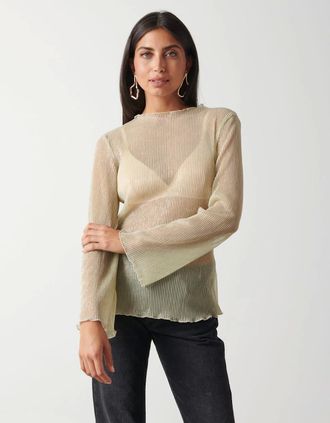 Pretty Lavish Womens Fraser Sheer Plisse Top - Gold - Tan - Size: 16