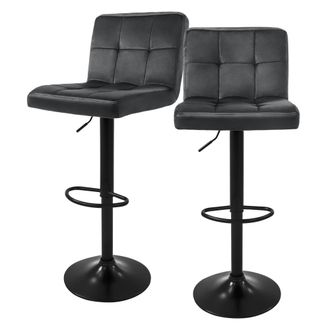 ML Design Ml-design - Set 2x Taburetes De Bar De Terciopelo Gris Sillas De Mostrador Giratorias 360&deg; Tapizadas Con Altura Regulable 63-83cm Asiento De Bistro Pa