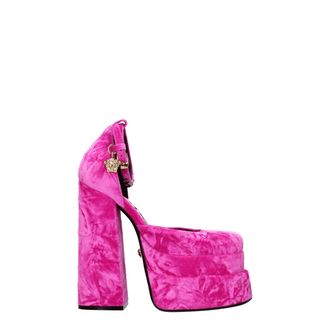 Versace Pink Velvet Platform Womens Sandals