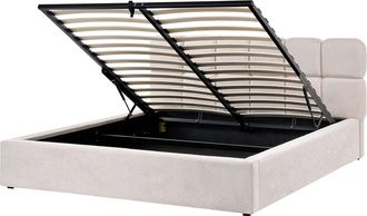 Beliani Cama Moderna Con Almacenaje Tapicer&iacute;a De Tela Dormitorio Beige Claro 160 X 200 Cm Baston