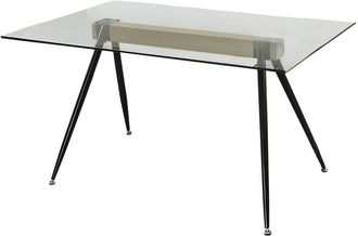 Home Heavenly Mesa de comedor de cristal, estructura de madera y patas de metal