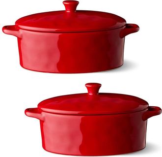 Certified International Berry Red Set Of 2 Oval Mini Bakers