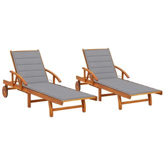 vidaXL Tumbonas Con Cojines 2 Unidades Madera Maciza De Acacia Vidaxl