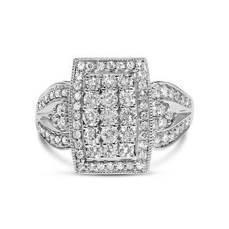 House of Brilliance 10K Gold 1.0 Ctw Diamond Cluster Halo Flared Band Cocktail Ring in White Gold at Nordstrom, Size 7