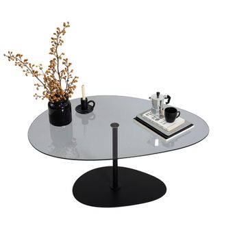 Dmora Mesa De Centro Tremiti, Cristal Templado, Ovalada, Tono Ahumado, 90x60x40h Cm Negro
