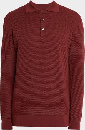 Eton Mens Merino Wool Popcorn Stitch Polo Sweater