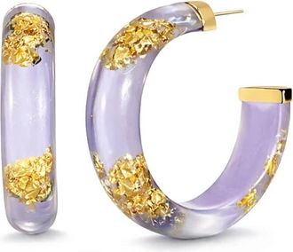 Gold & Honey Womens Small Lucite Hoop Earrings In Lavender Gold Leaf