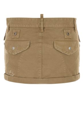Dsquared2 Womens Khaki Canvas Mini Skirt Kaki Exteiror: Cotton Gonne