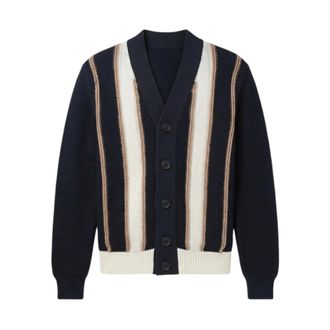 KANGRA Cardigans, male, Blue, Size: XL Structured Intarsia Cotton Cardigan