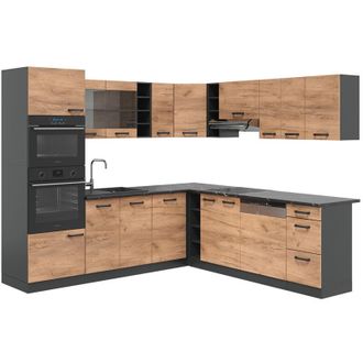 Vicco Cocina Esquinera R-line, Antracita/roble Dorado, 237 X 247 Cm, Et Antracita