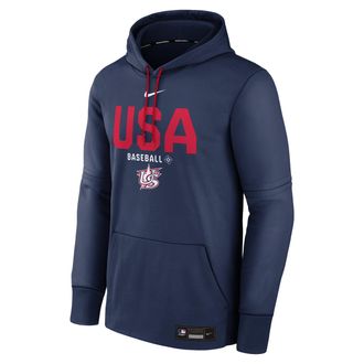 Nike Mens USA Baseball 2026 World Baseball Classic Authentic Collection Nike Therma Pullover Hoodie in Blue | NAC3046NWBU-ABV