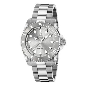 Gucci 40 mm stalen kast- witte wijzerplaat- grijze lunet- stalen armband- schroefkroon en kast achterkant - Dames - Horloges - Grijs - ONE Size - Accessoire