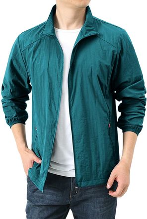 Generic Mens Full Zip UPF 50+ Sun Shirts Stand Collar Long Sleeve SPF UV Protection Lightweight Quick Dry Zipper Up Golf Hiking Running Shirts Jackets Blue