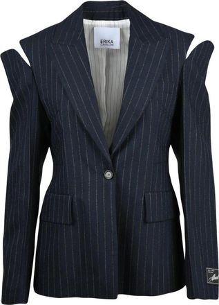 Erika Cavallini Semi Couture Giacca Sfiancata - Dames - Blazers - Blauw - L - Wol - Jassen