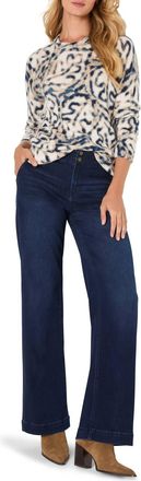 Nic+Zoe Supersoft Blurry Leaf Print Sweater In Indigo Multi