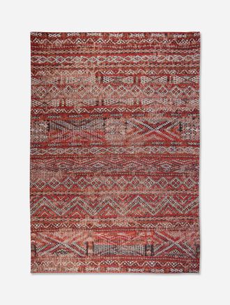 Louis De Poortere Dise&ntilde;o Kilim - Alfombra Cl&aacute;sica Anticuaria - Hecha En B&eacute;lgica - Acabado A Mano - Antideslizante Natural - Algod&oacute;n - Lana - Rojo Fez - 140 X 200 Cm