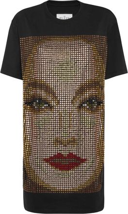 Philipp Plein T-shirt Jurken Kort Face - Dames - Korte kleedjes - Zwart - M - Katoen - Kleedjes