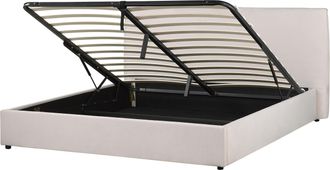Beliani Cama Con Almacenaje De Terciopelo Blanco Crema 180 X 200 Cm Otomana Cabecero Lavaur