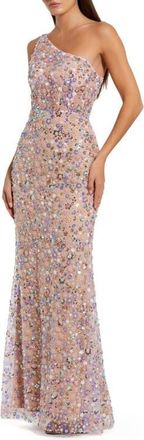 Mac Duggal Floral Embellished One Shoulder Column Gown in Pink Multi at Nordstrom, Size 12