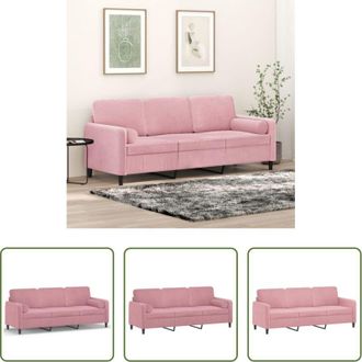 vidaXL vidaXL Velluto - Divano a 3 Posti con Cuscini Rosa 180 cm in Velluto