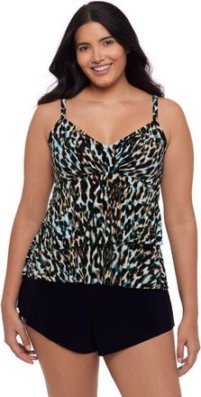 Trimshaper Leona V-Neckline Tankini Swimsuit Top in Leopard In The Mist at Nordstrom, Size 12
