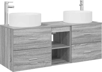vidaXL Juego De Muebles De Ba&ntilde;o 3 Uds. Sonoma Gris Vidaxl