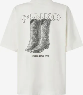 Pinko Womens Cotton T-Shirt White Logo Print T-Shirts & Jerseys